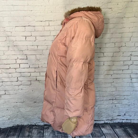 Basic House Korean Down Pink Puffer Fur Trim Hood Parka Jacket Size Small AS-IS - Picture 4 of 16